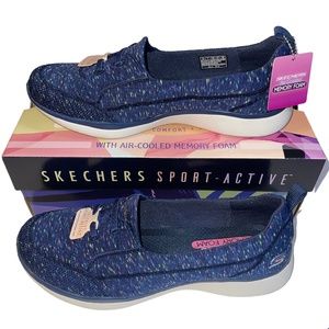 Skechers Women Sport Active Microburst Slip-On Comfort Flat Navy Blue Sz 10 New